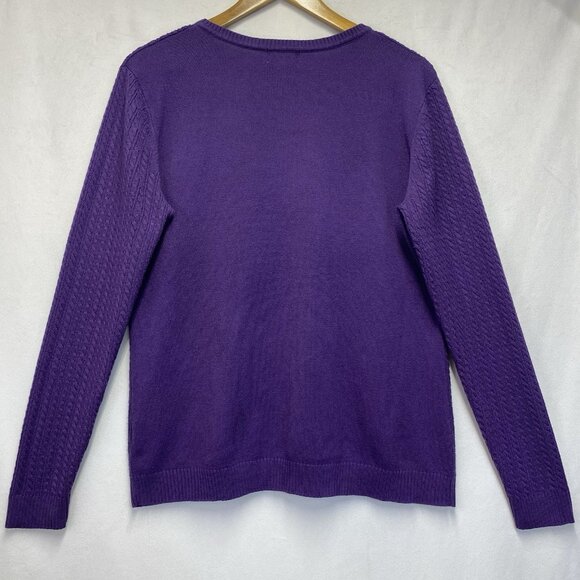 Laura Scott Cable Knit Henley Neck Pullover Sweater Women Size XL Purple Stretch - Picture 4 of 16